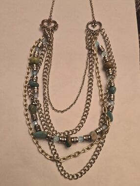 Multi-Strand Turquoise & Silver Layered Necklace - Women Jewelry